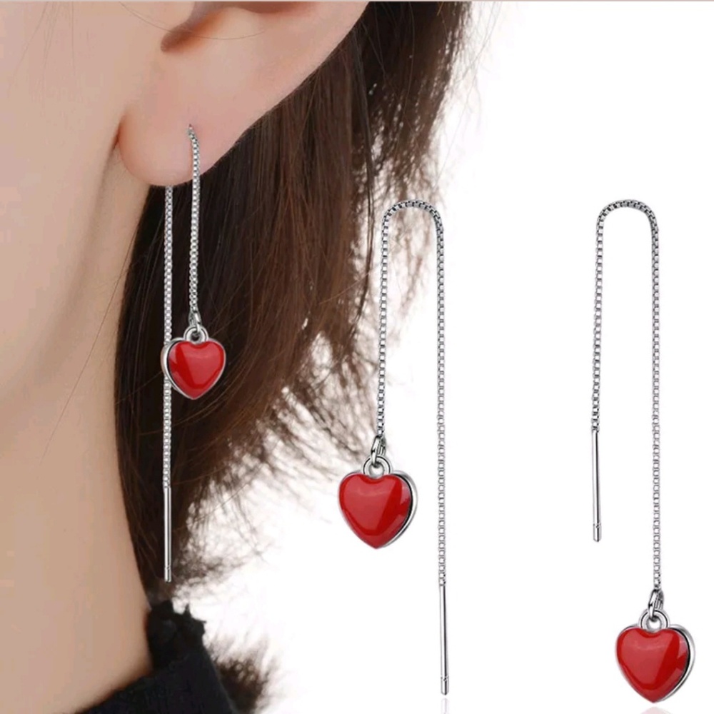 Sterling Silver Heart Tassel Chain Earrings❣